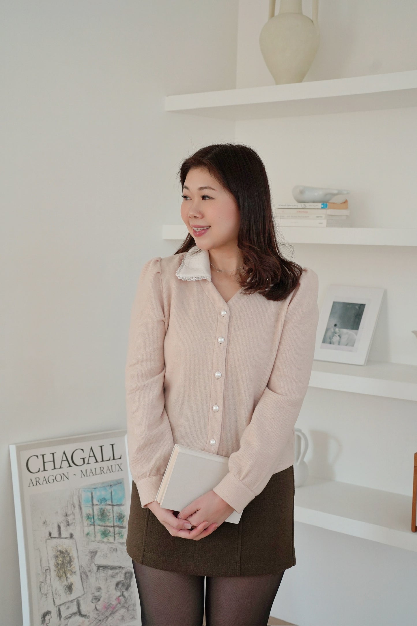Floral Collar Pearl Top