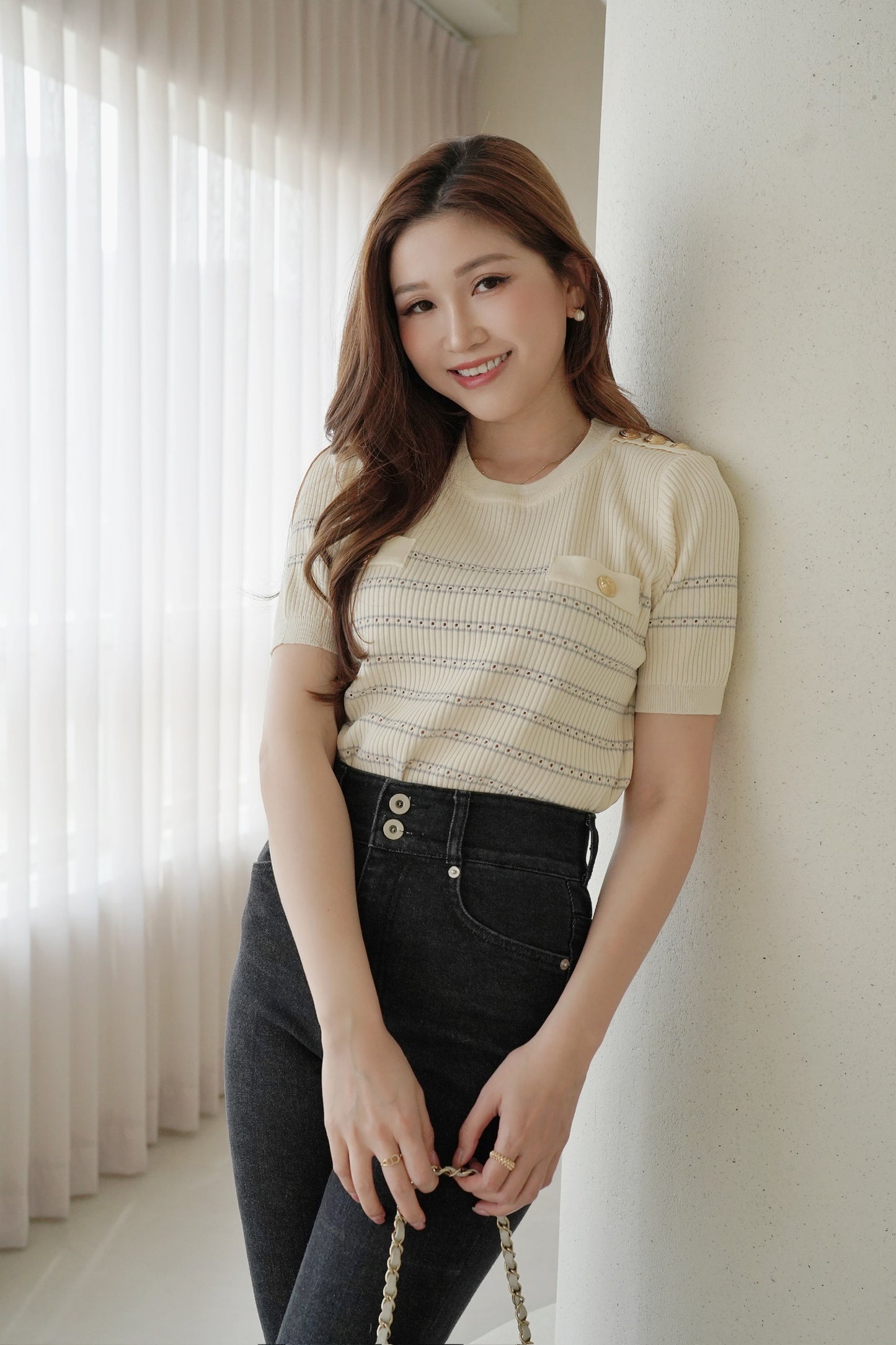 Shimmering Button Top