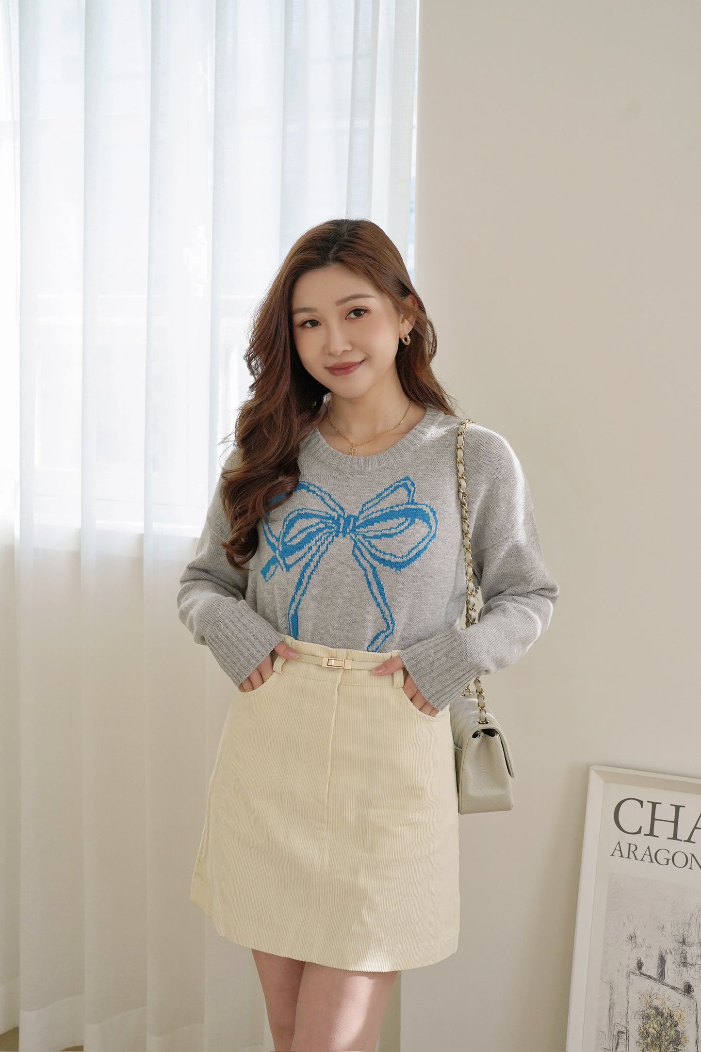 Ribbon Print Knitted Top