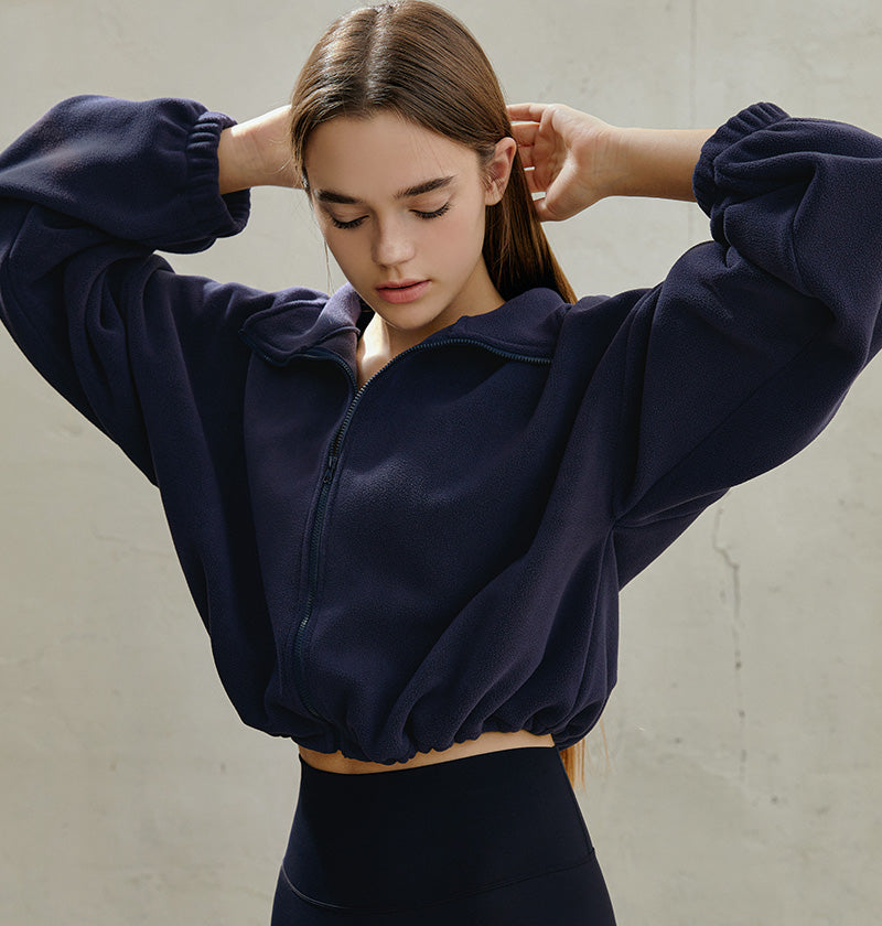 String fleece half-neck zip-up