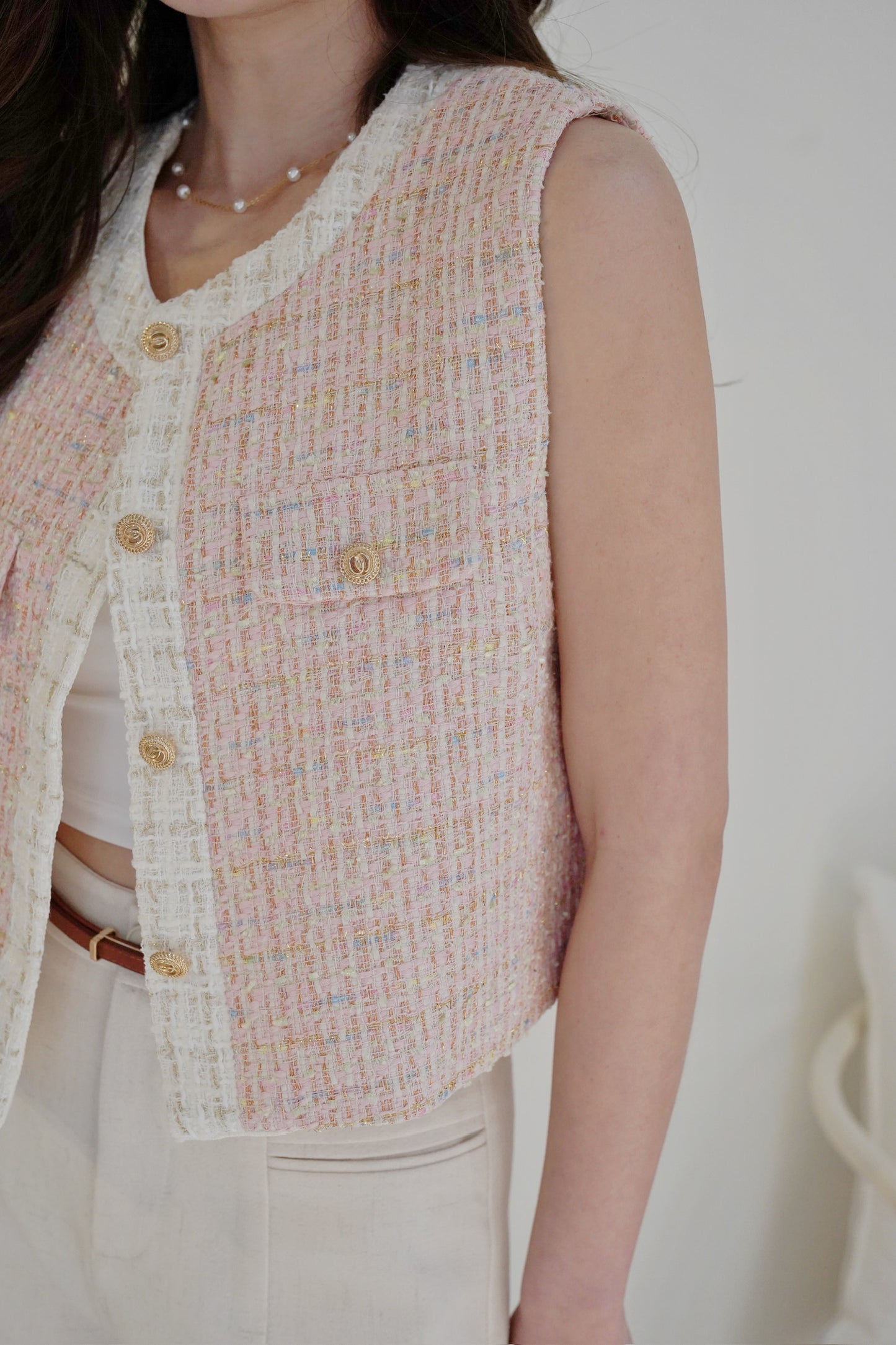 Blossom Pink Tweed Vest