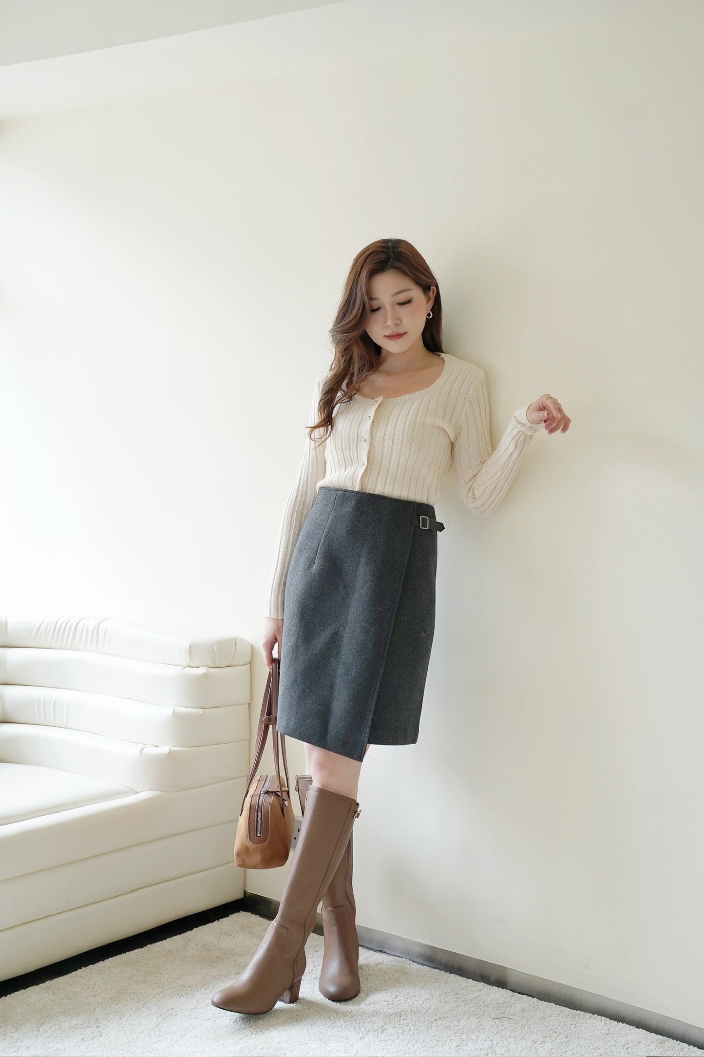 Buckle Suede Midi Skirt