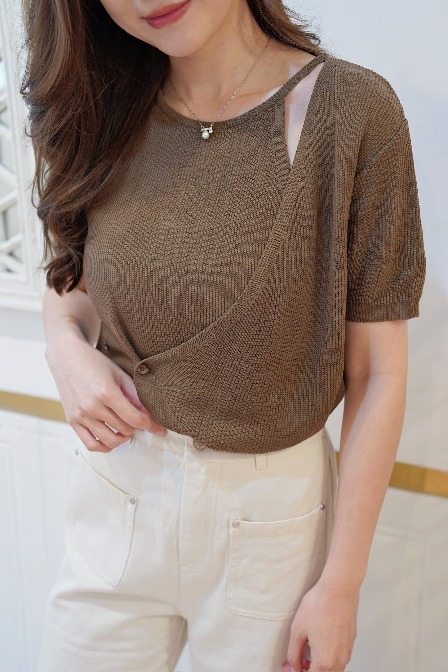 Latte Button Knit Top