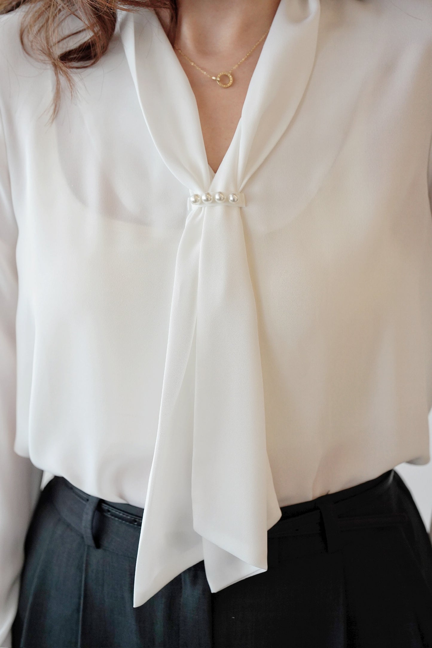 Classy Pearly Tie Blouse