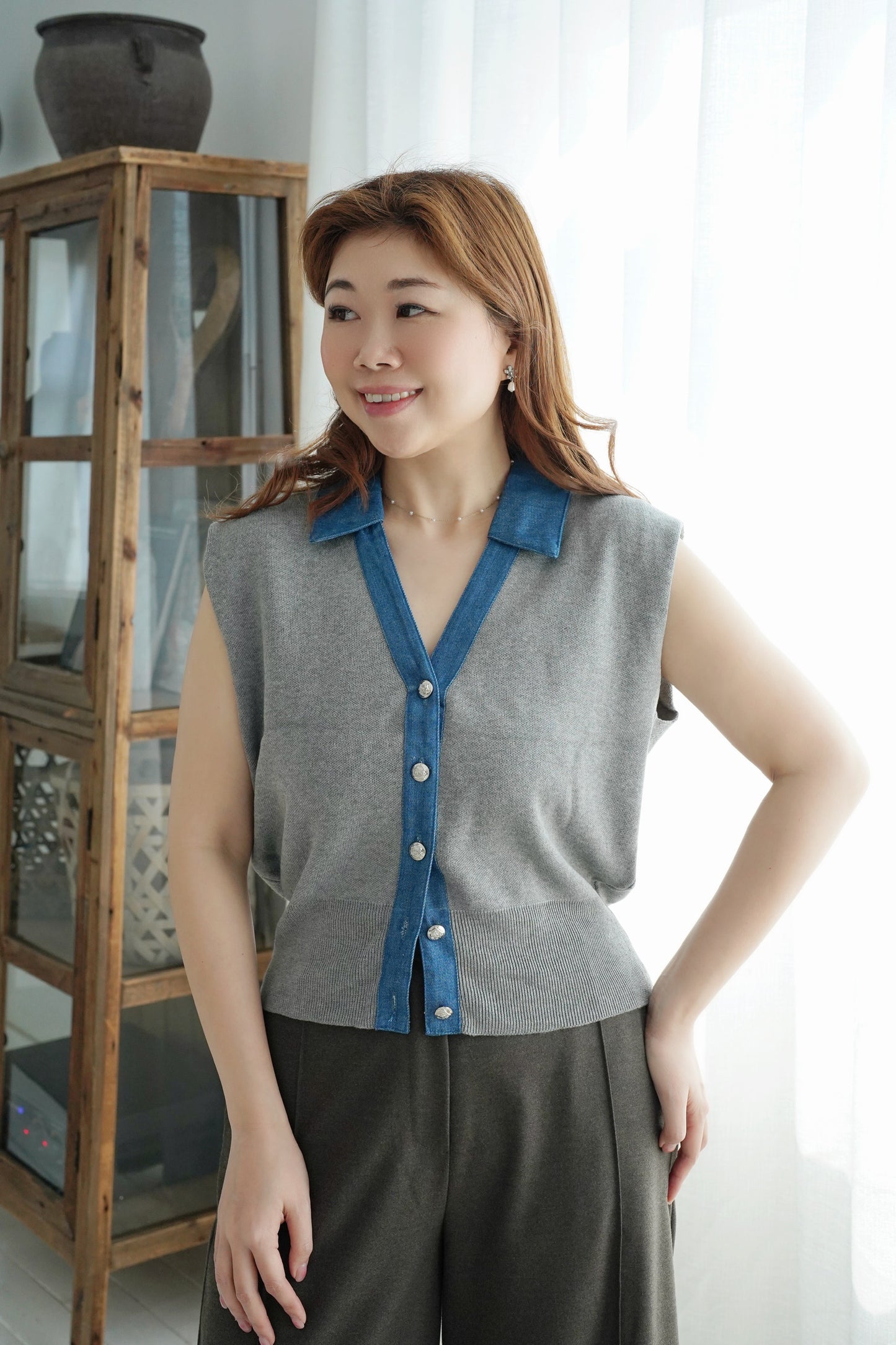Frenchy Denim Collar Vest