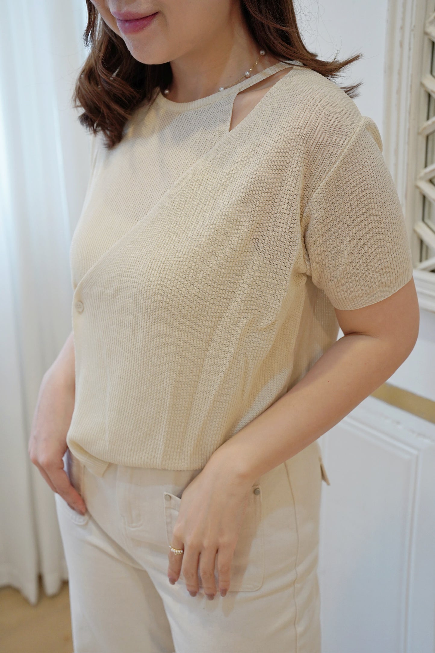 Latte Button Knit Top