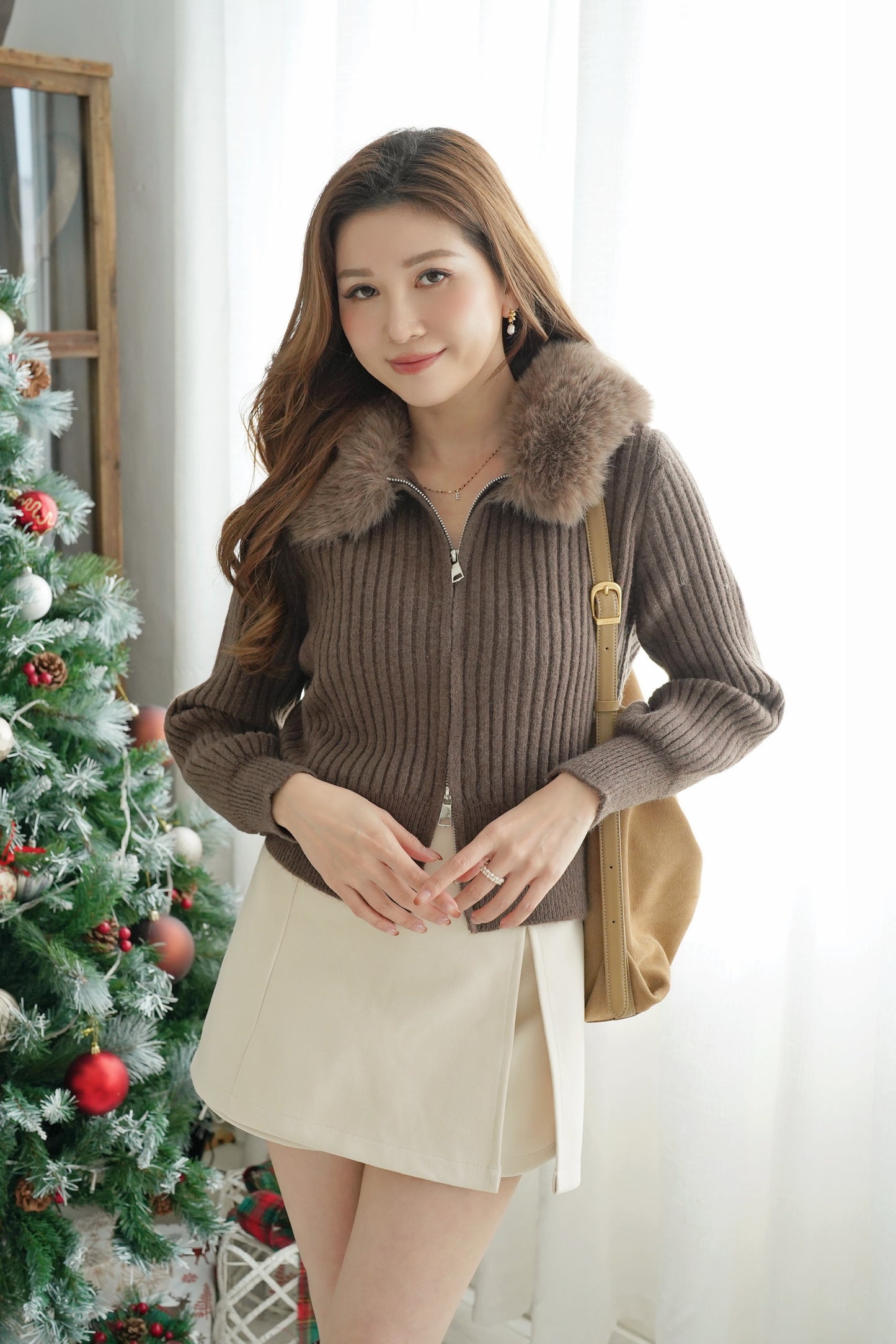 Fluffy Collar Zipper Jacket