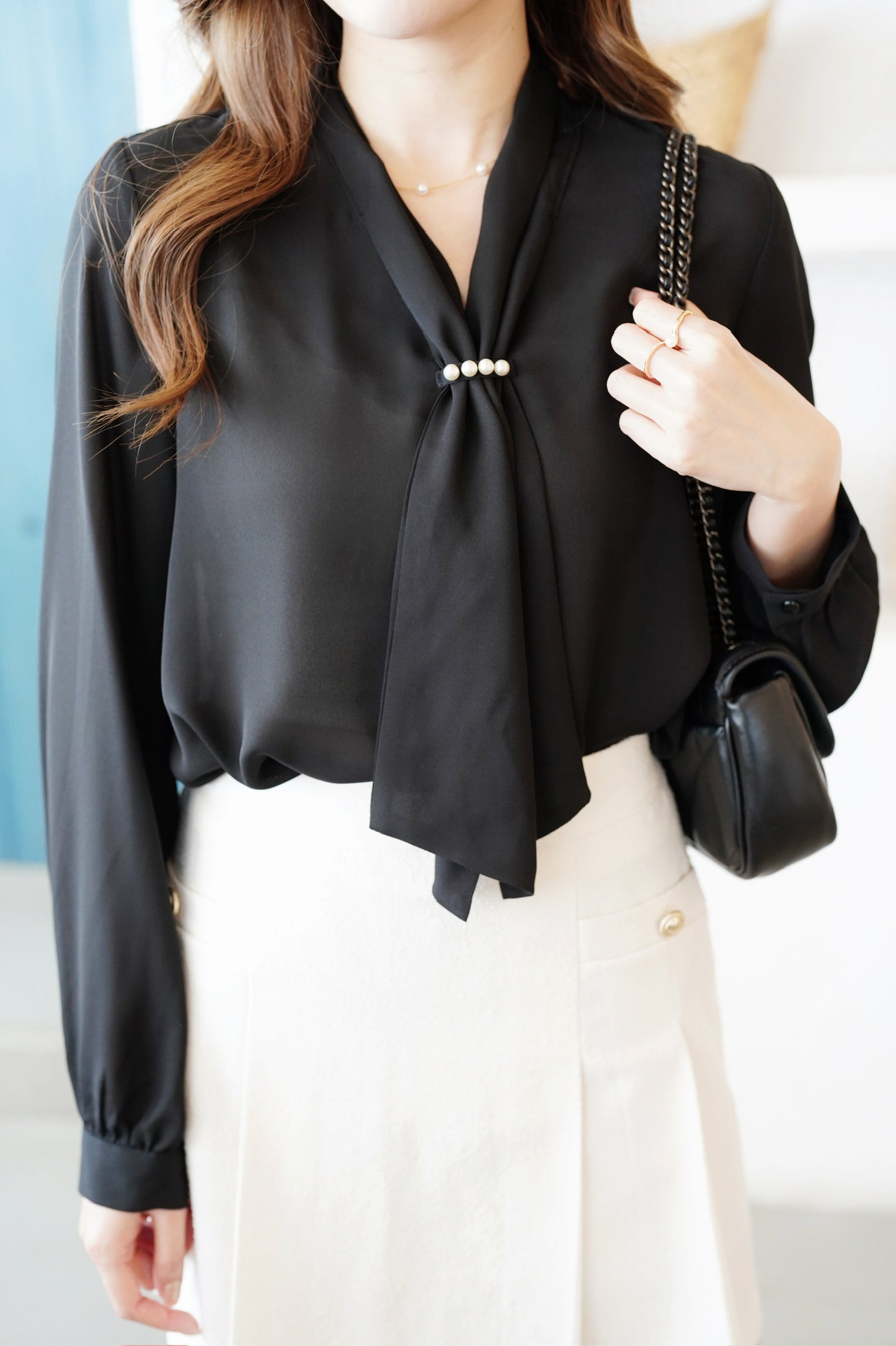 Classy Pearly Tie Blouse