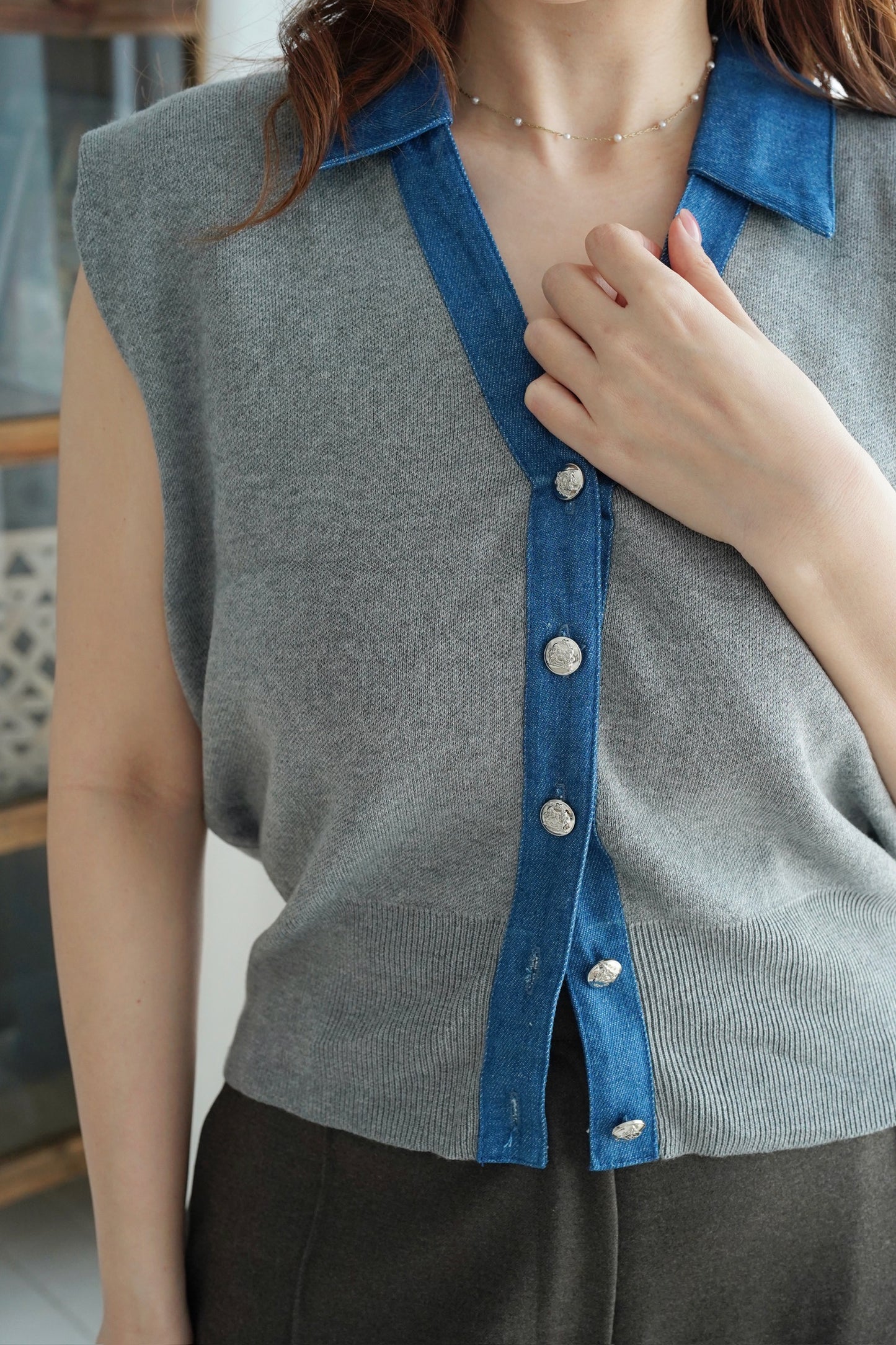 Frenchy Denim Collar Vest
