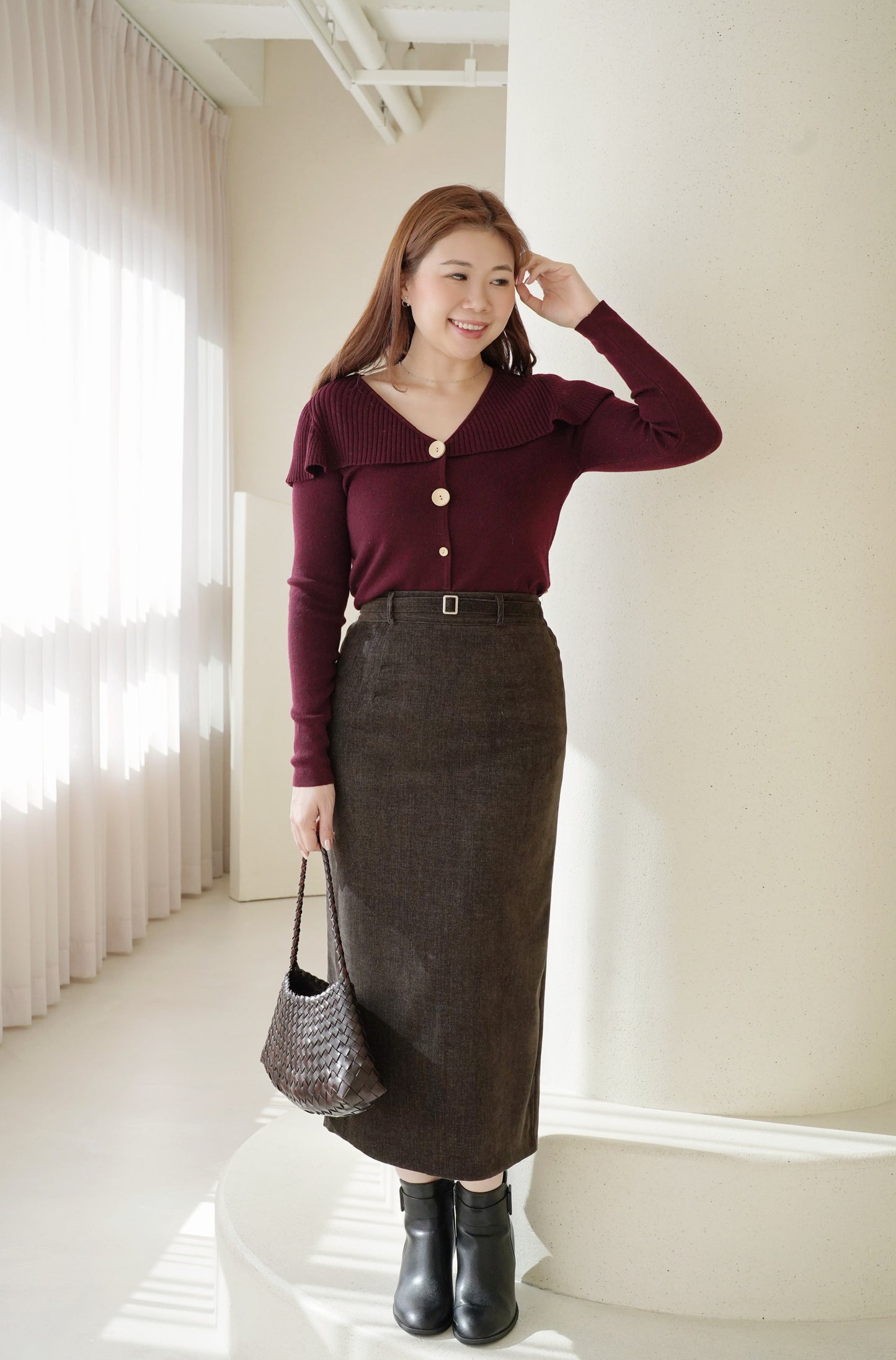Buckle Corduroy Skirt