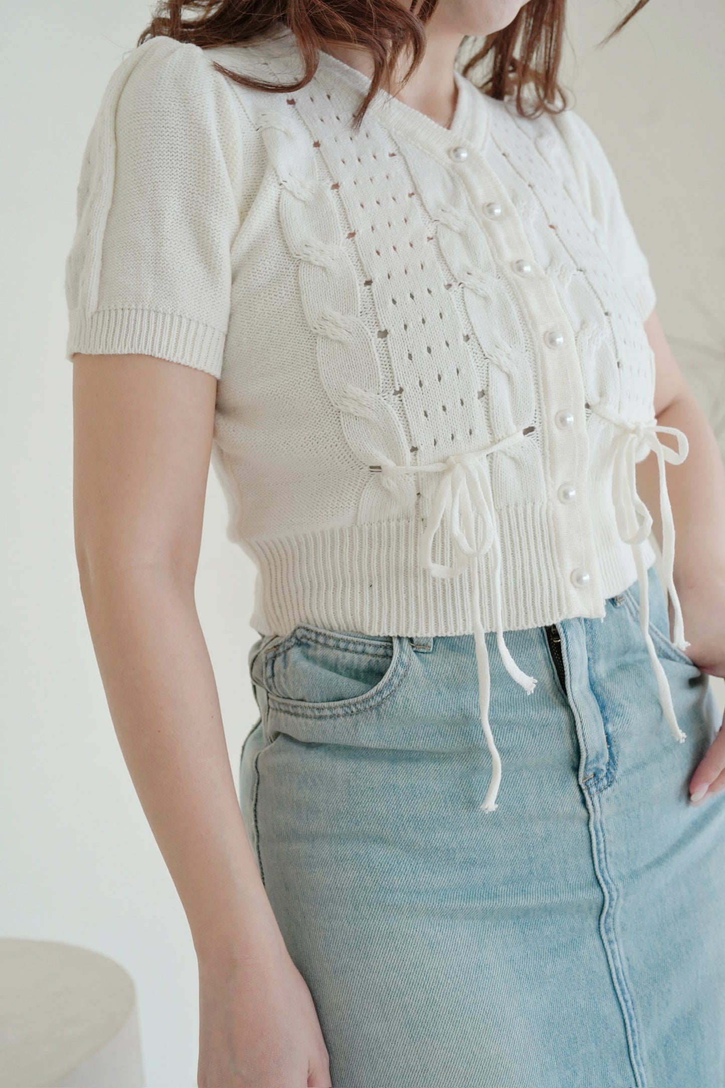 Pearly Ribbon Knit Top