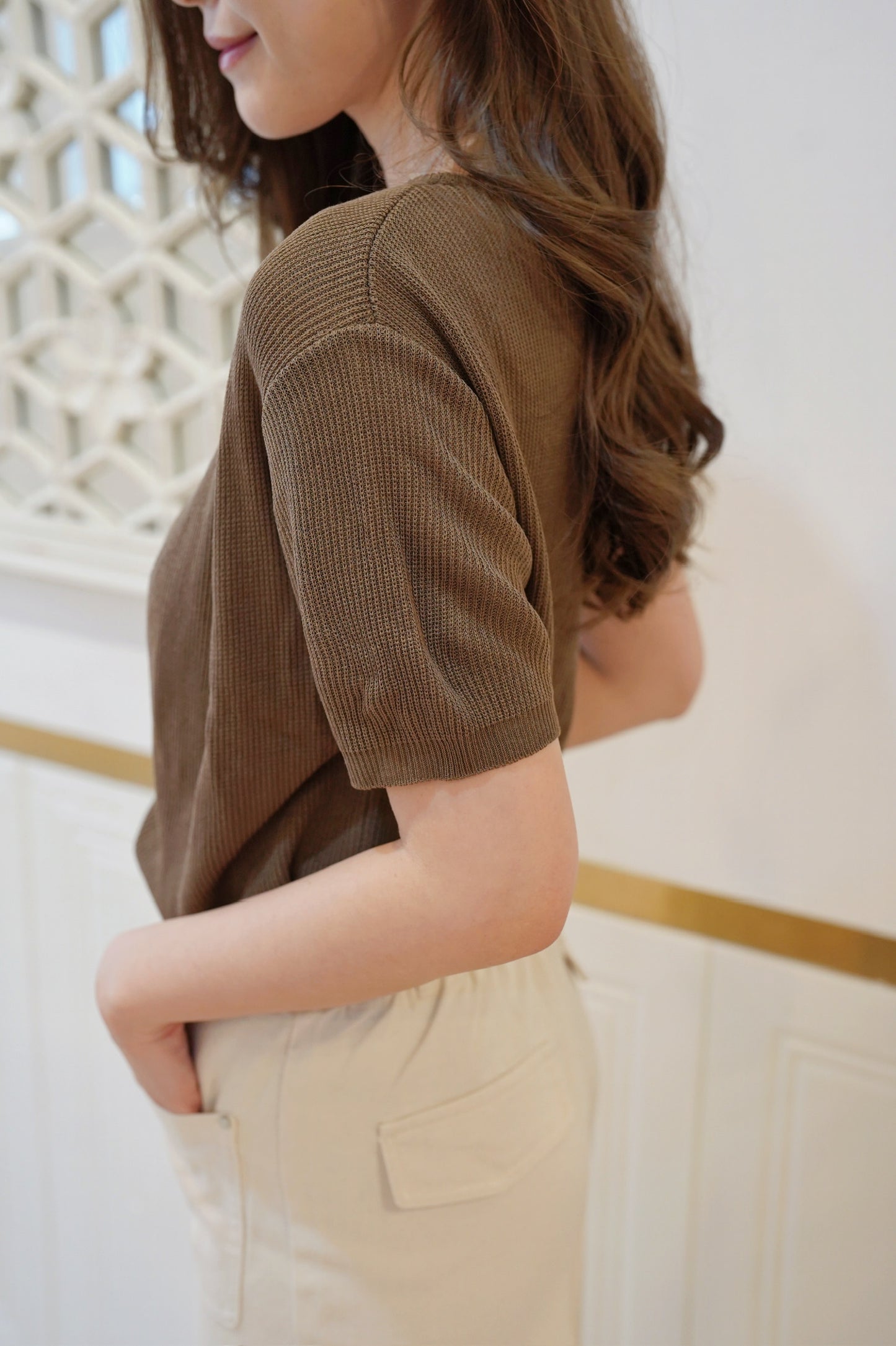 Latte Button Knit Top