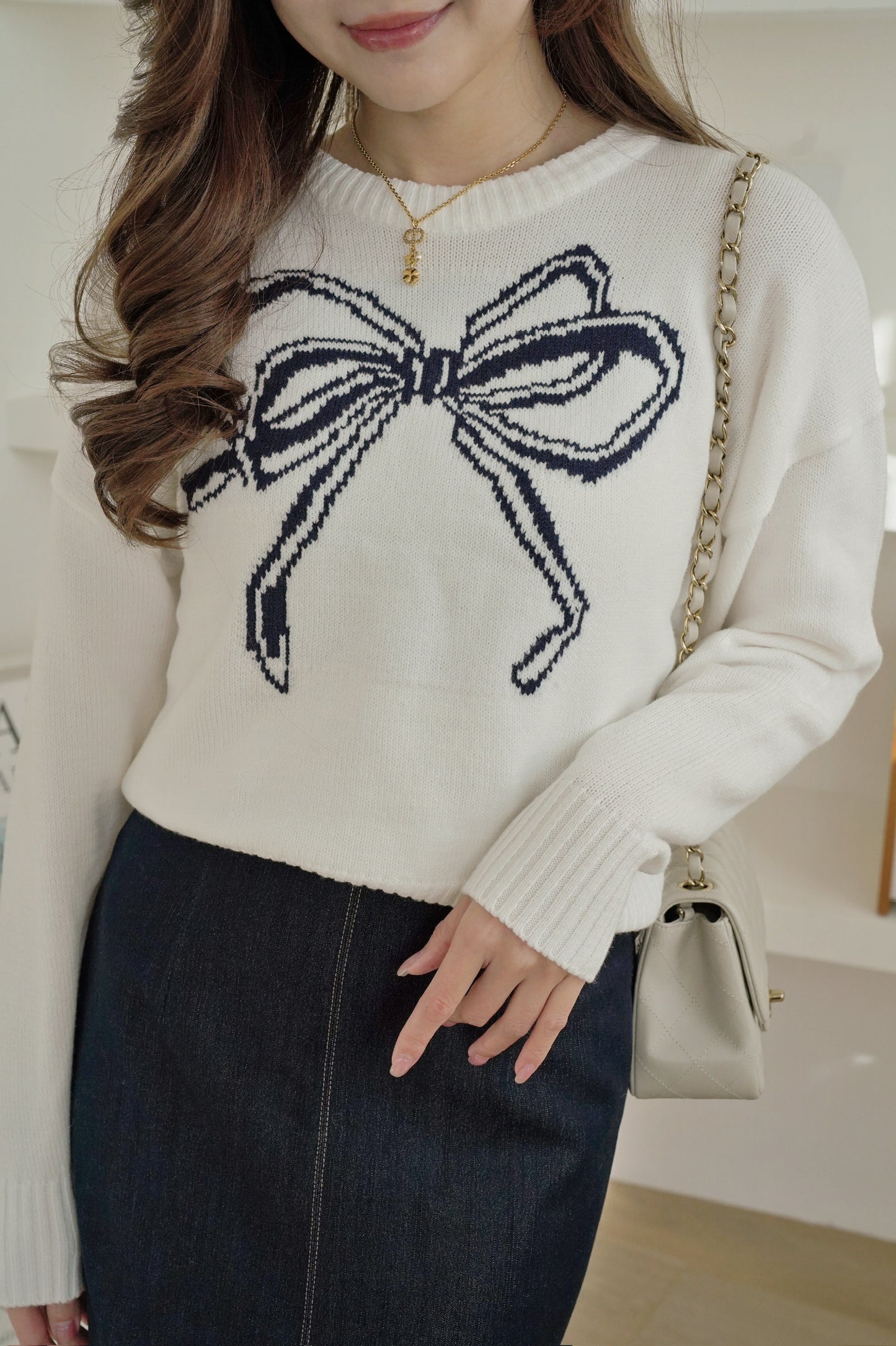 Ribbon Print Knitted Top