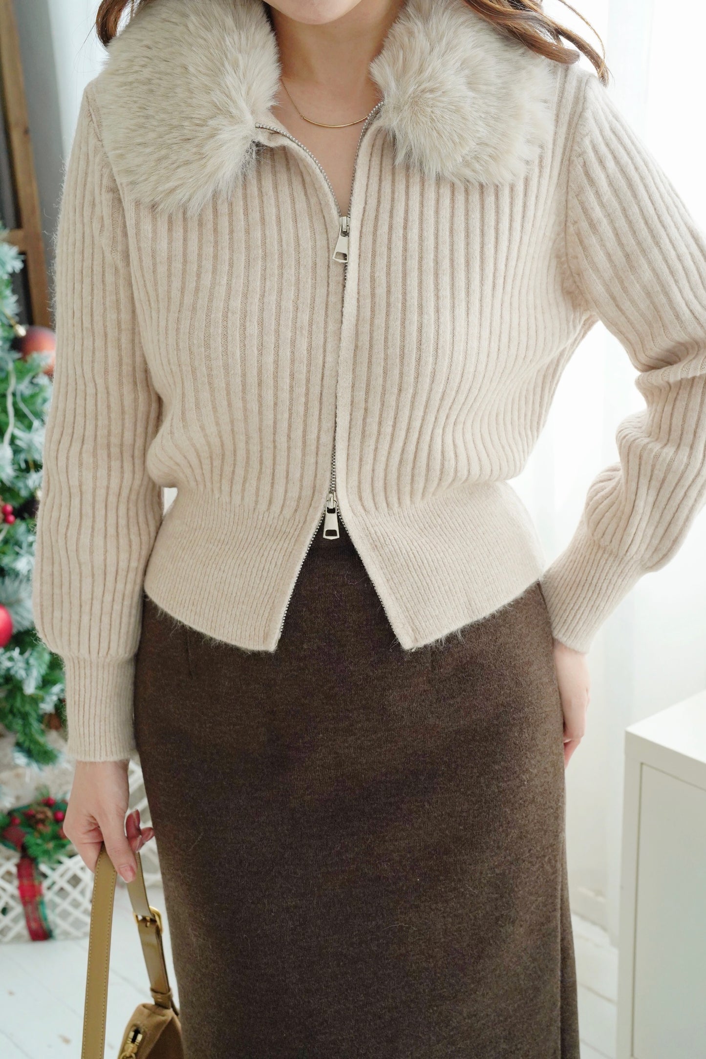 Fluffy Collar Zipper Jacket