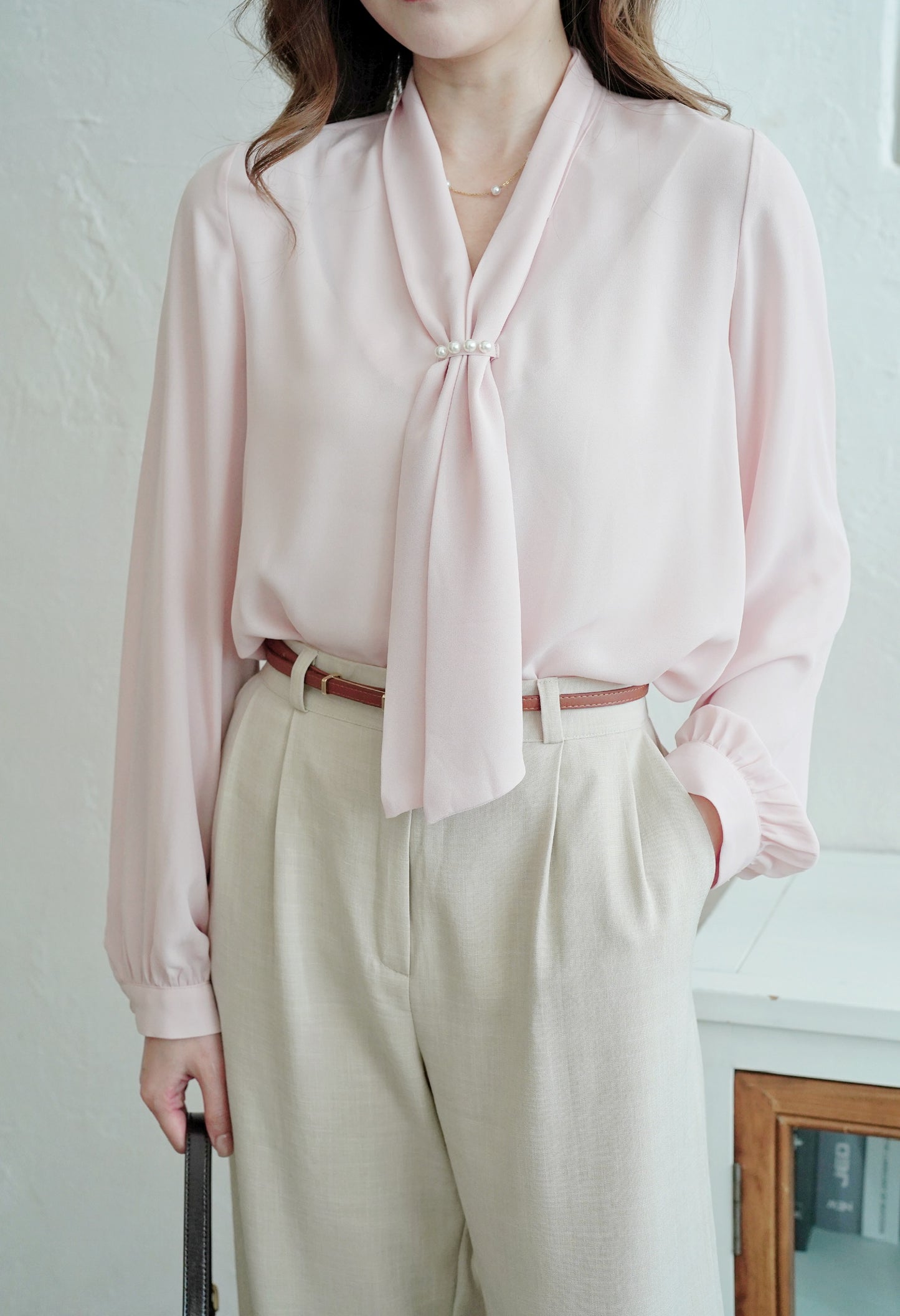 Classy Pearly Tie Blouse