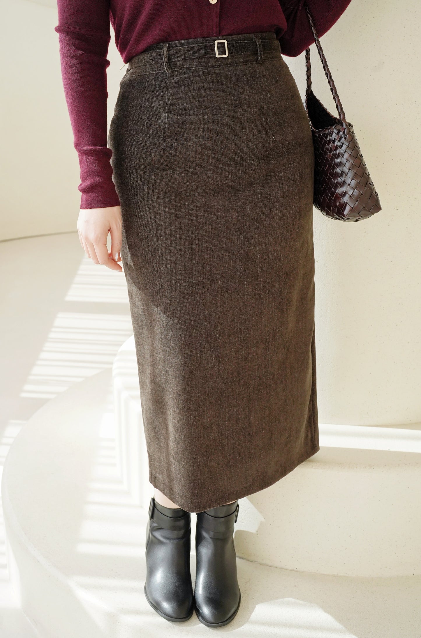Buckle Corduroy Skirt
