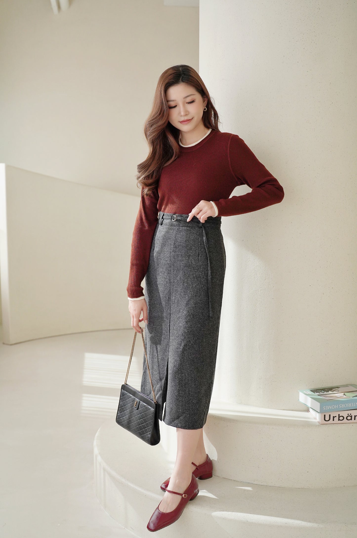 Classic Belty Midi Skirt