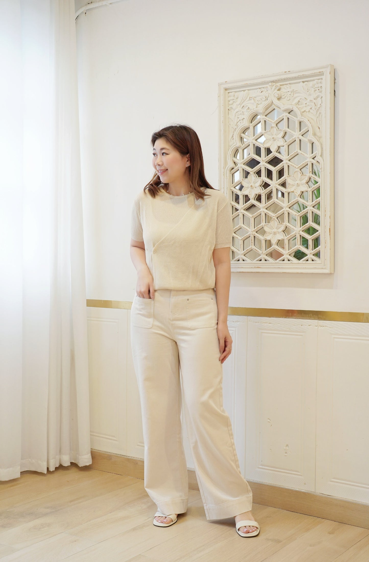 Latte Button Knit Top