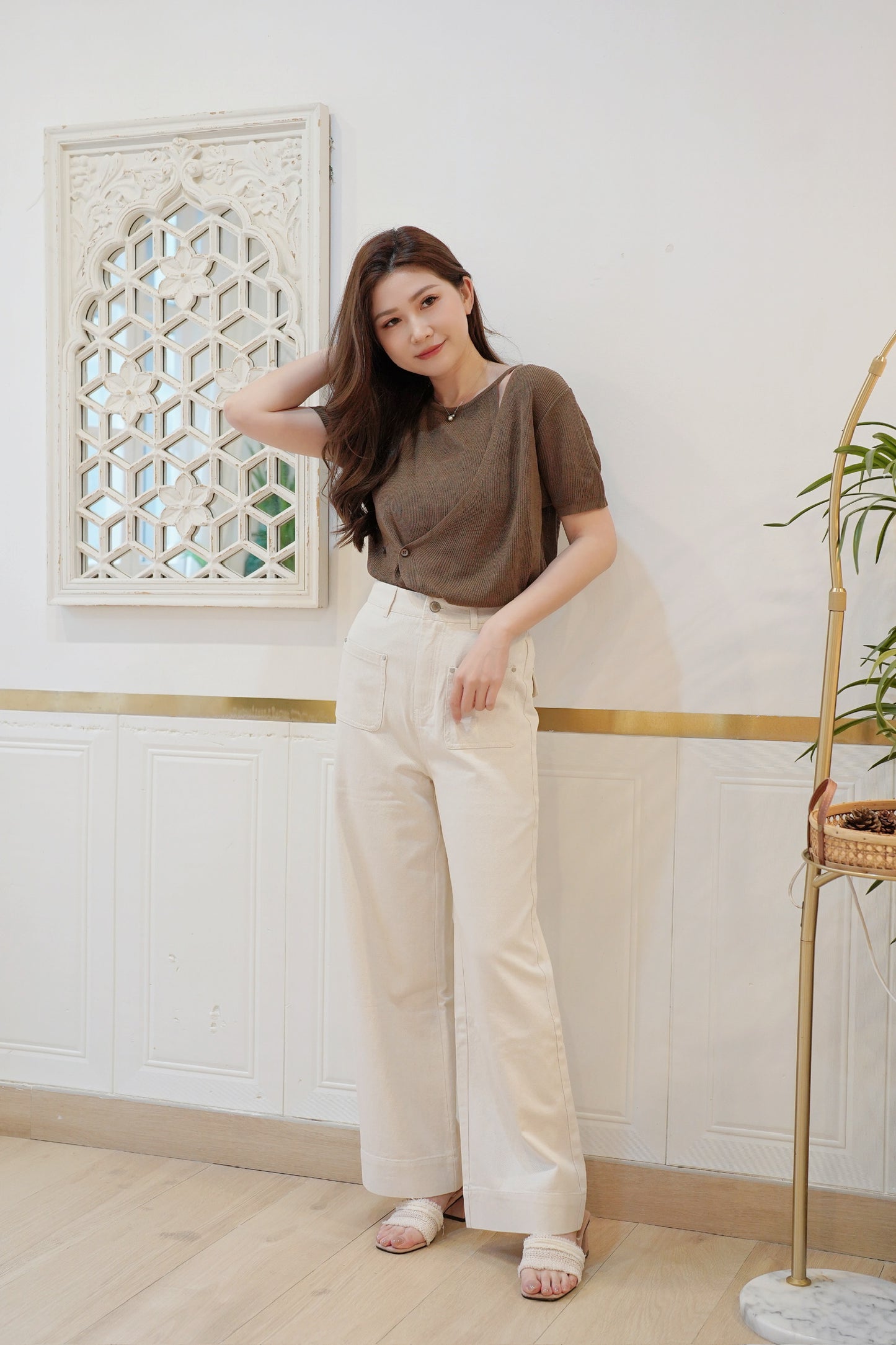 Latte Button Knit Top