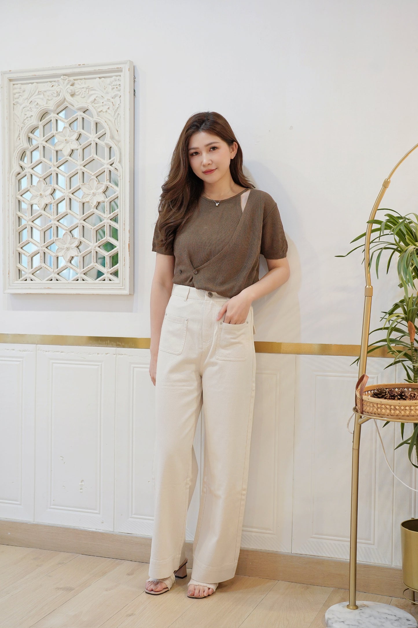 Latte Button Knit Top