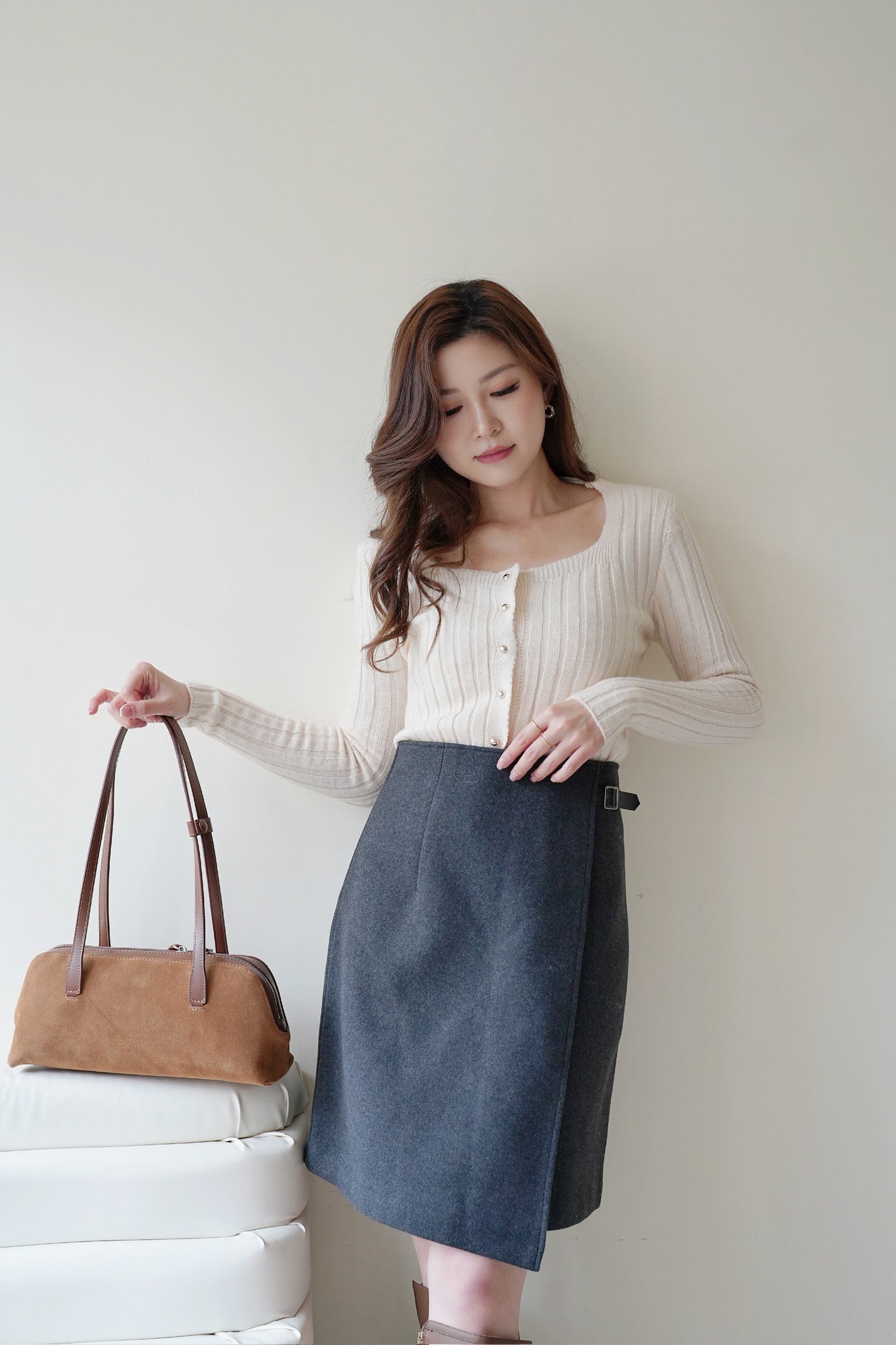 Buckle Suede Midi Skirt