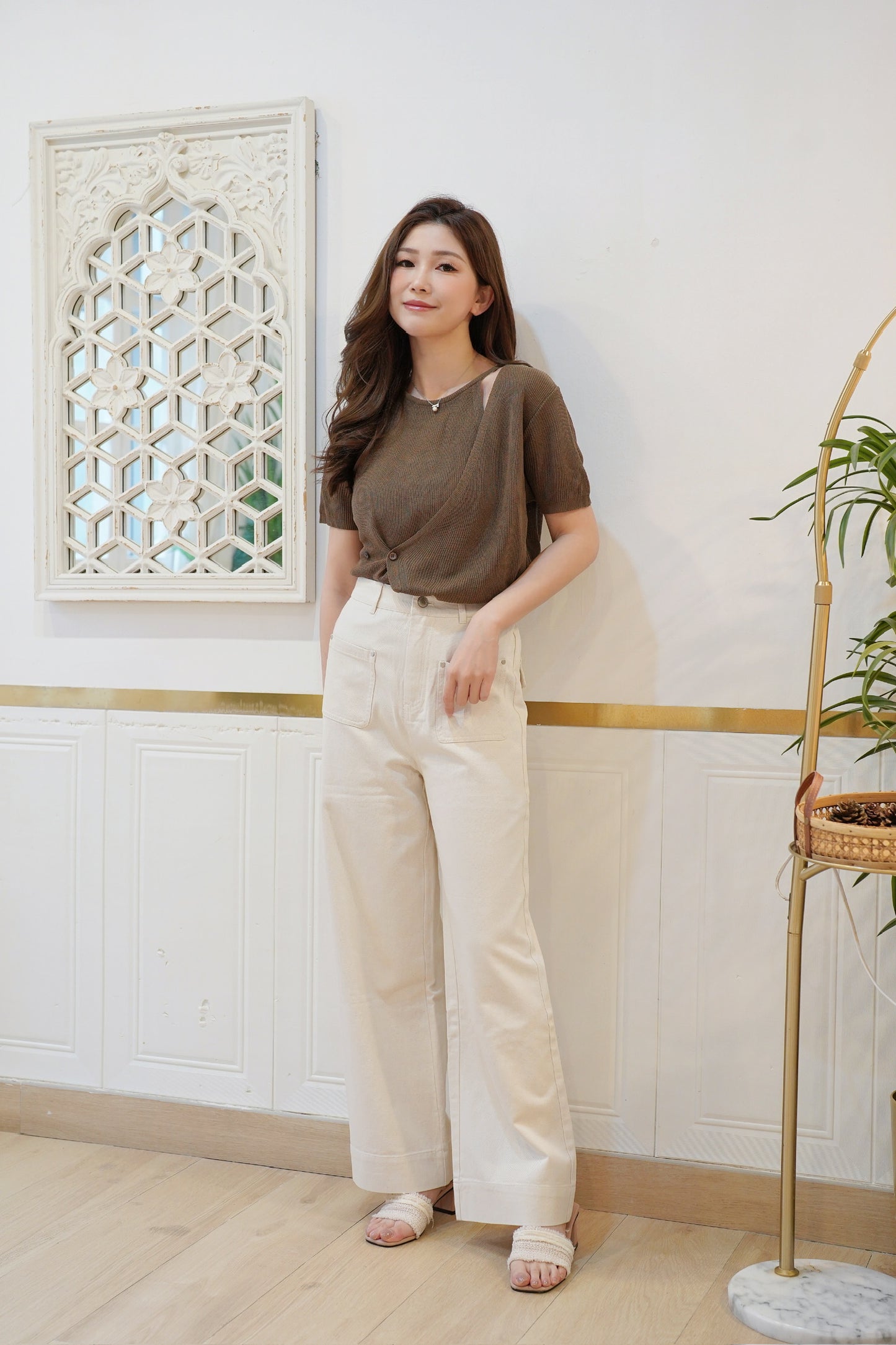 Latte Button Knit Top