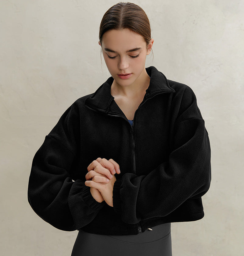 String fleece half-neck zip-up