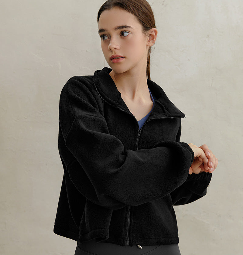 String fleece half-neck zip-up