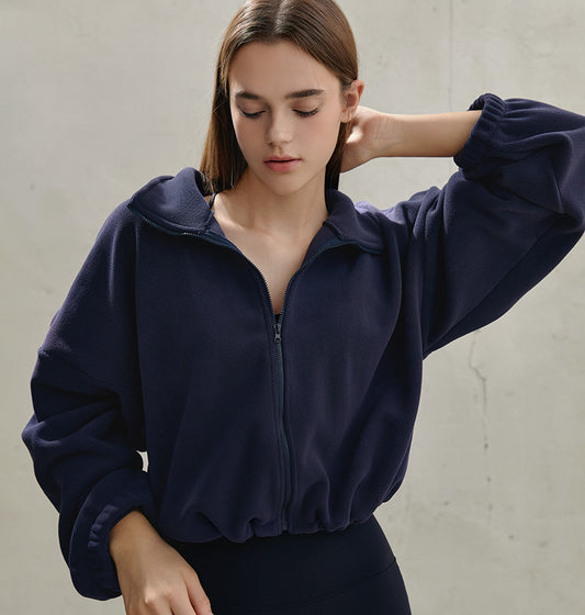 String fleece half-neck zip-up